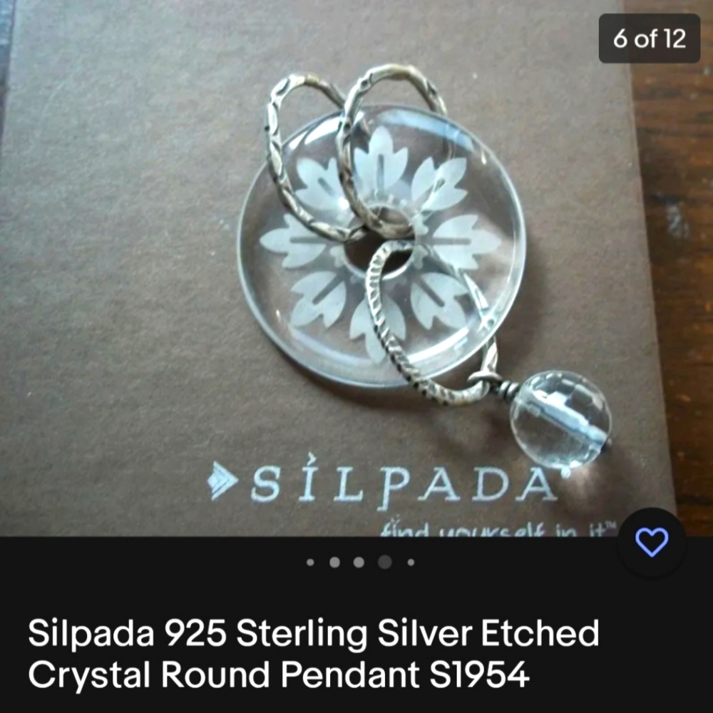 SILPADA VINTAGE  ETCHED CRYSTAL AND .915 SILVER PENDANT